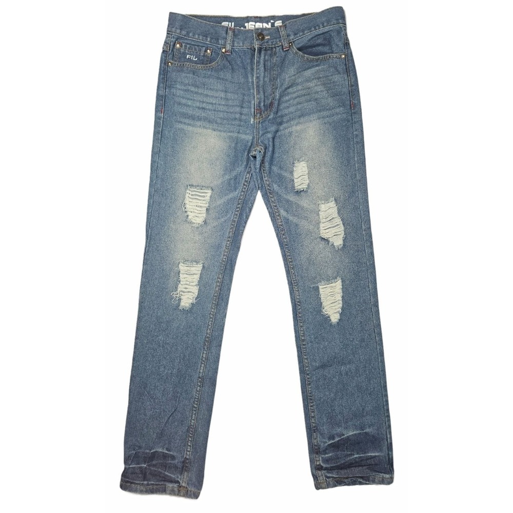 Fil Jean's Men's 32x33 Distressed Ripped Straight Leg Denim Blue Jeans